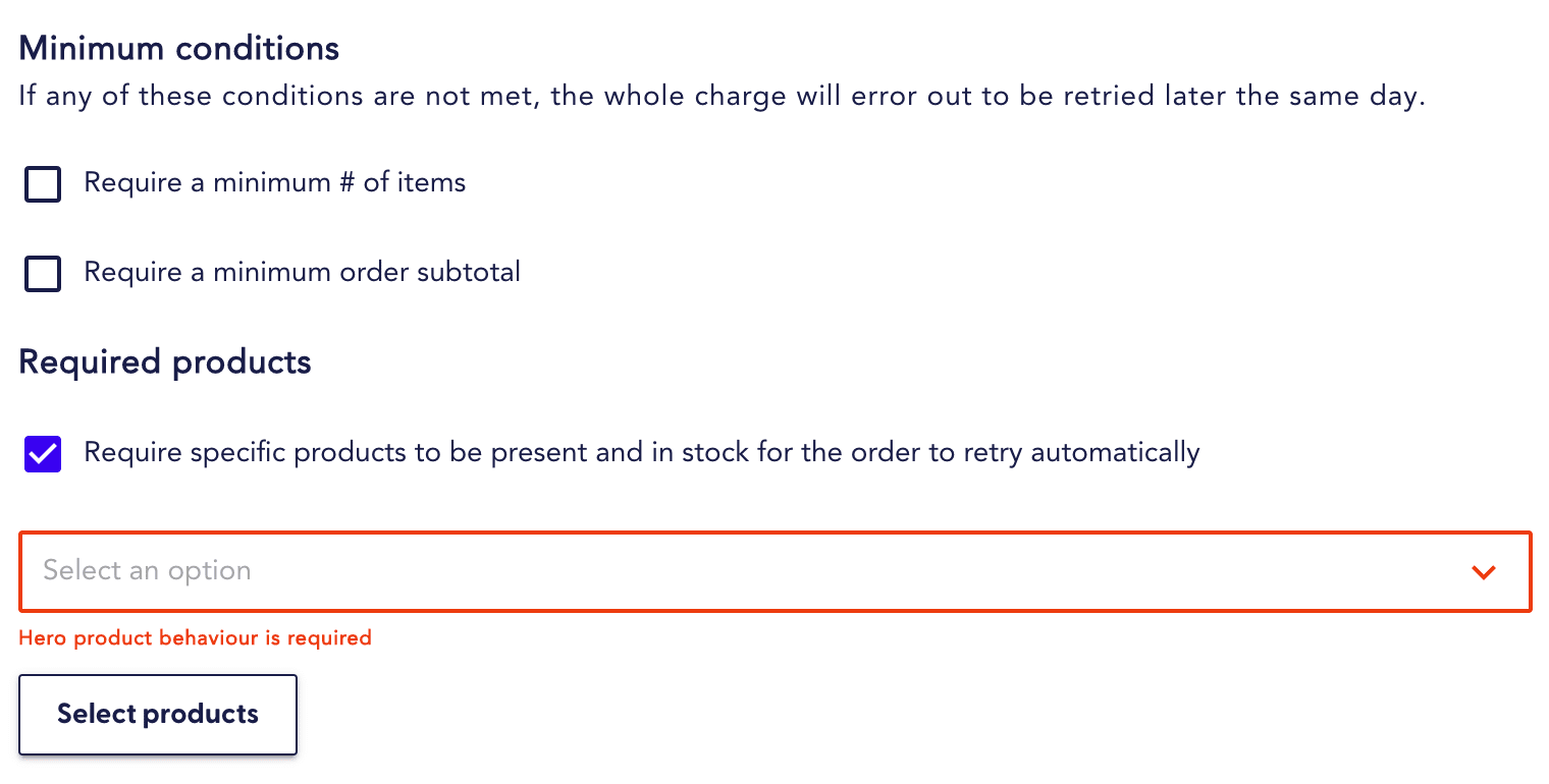 required product error in order processing settings