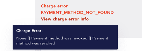 payment method revoked error on customer profile in merchant portal