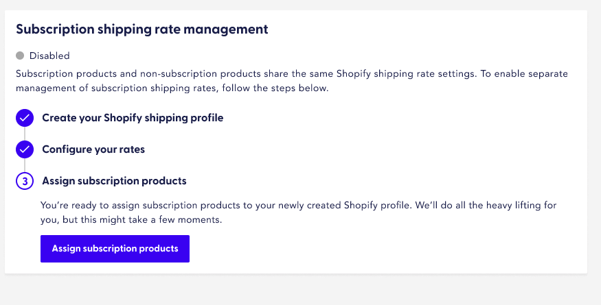 Assign subscription products step
