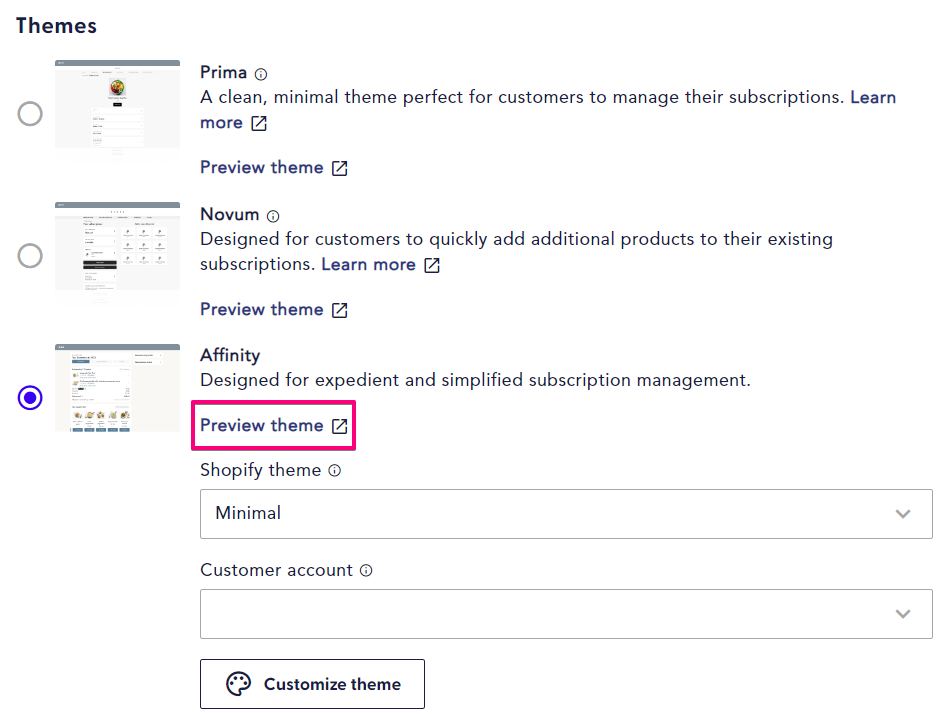 preview Affinity in the customer portal through the merchant portal