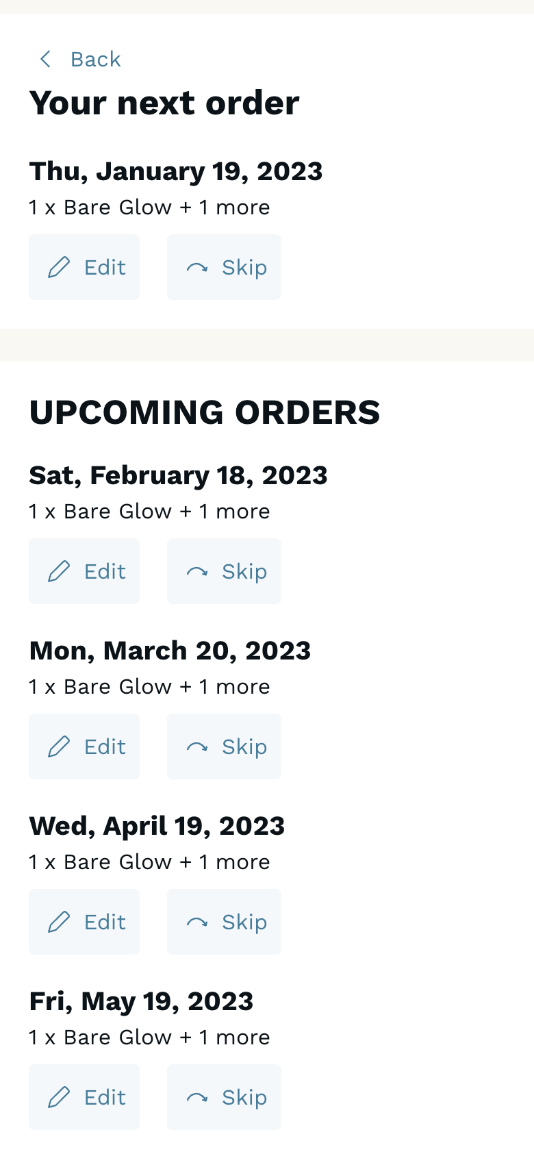 order management, upcoming and past orders