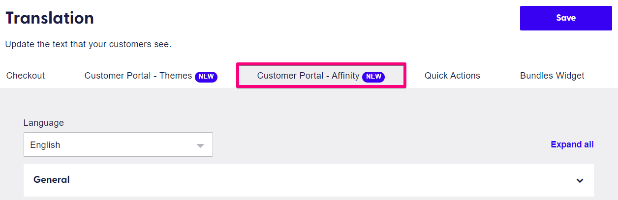 customer portal section in translations
