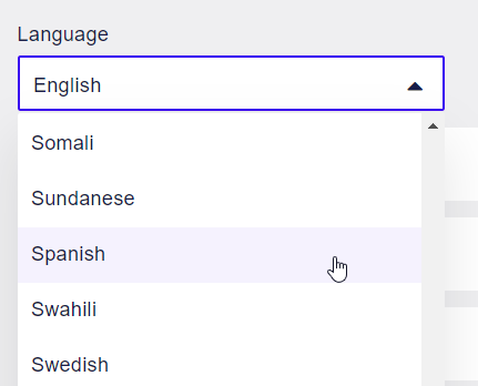 language dropdown for translations