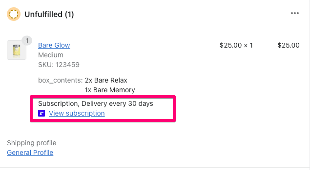 subscription details showing on the order summary