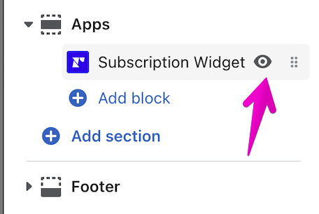Hidden subscription widget toggle