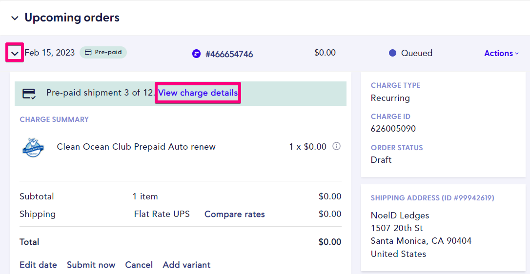 click view charge details on the subscription details page