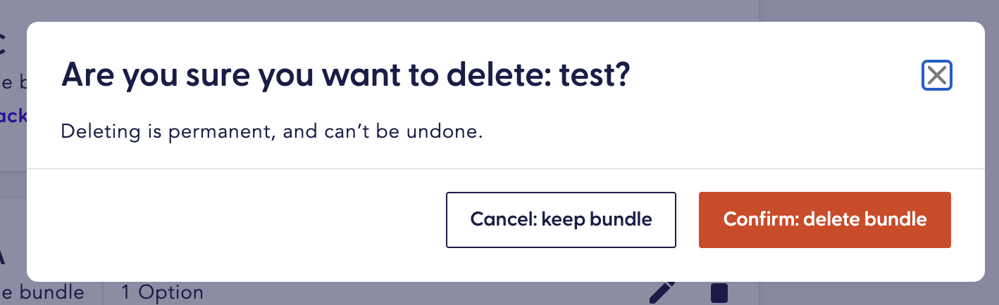 Confirm delete pop-up modal