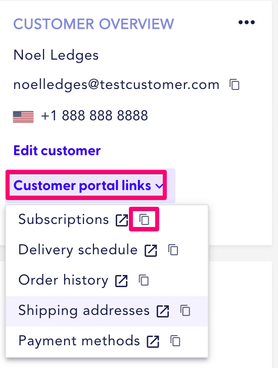 copy the subscriptions link to get the customer token