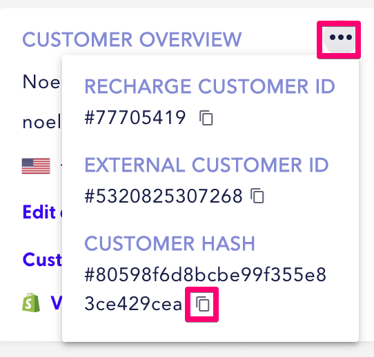 copy the customer hash in the customer overview box