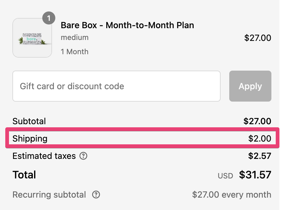 shipping rates appearing at checkout