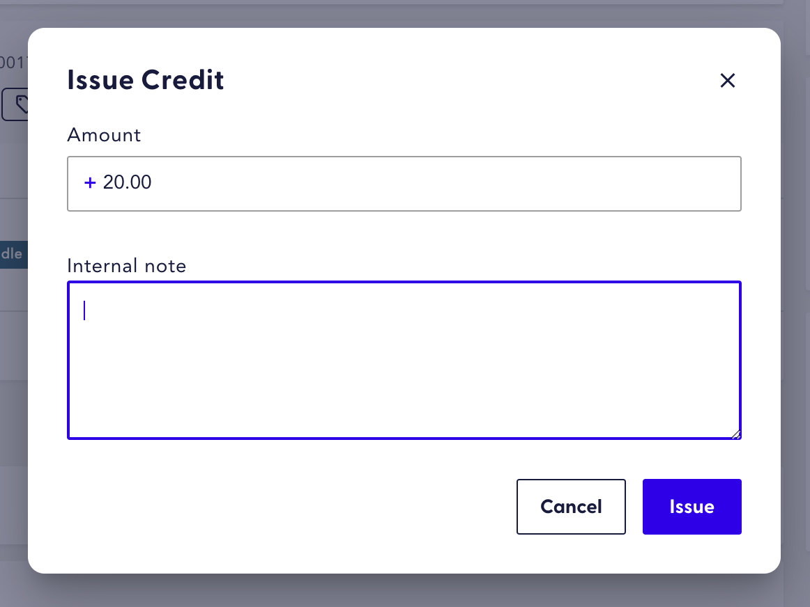Issue credit modal merchant portal