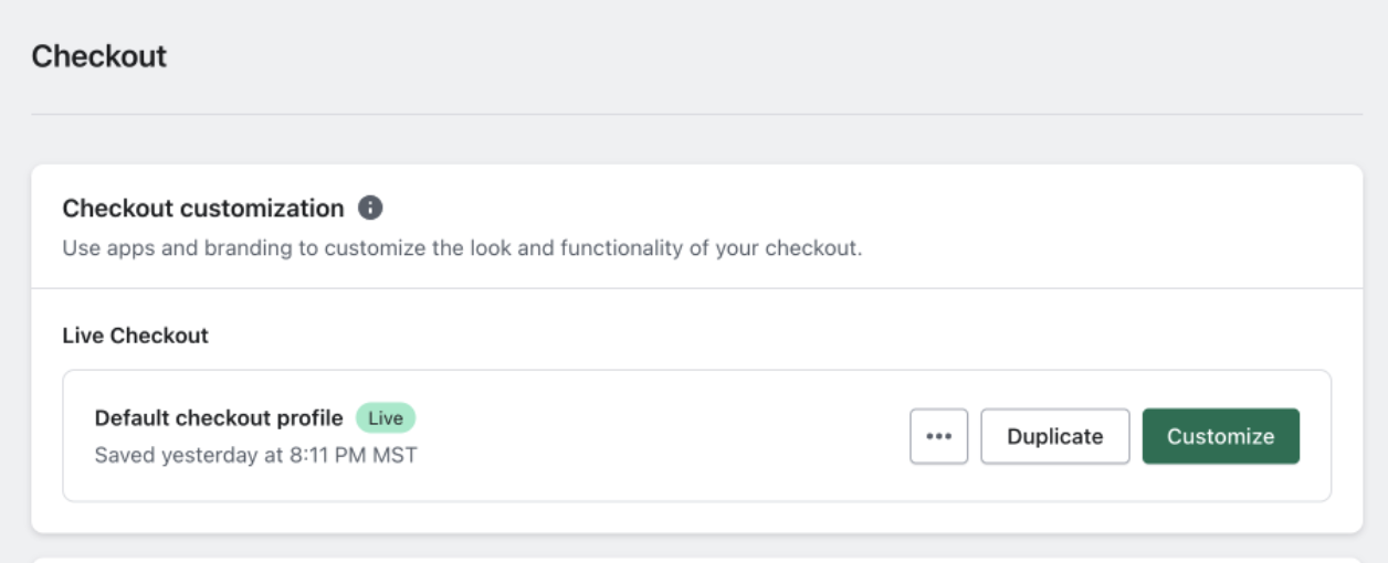 Checkout customization in Shopify admin