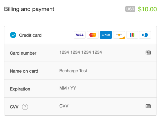 authorize.net connected displaying billing and payment checkout page