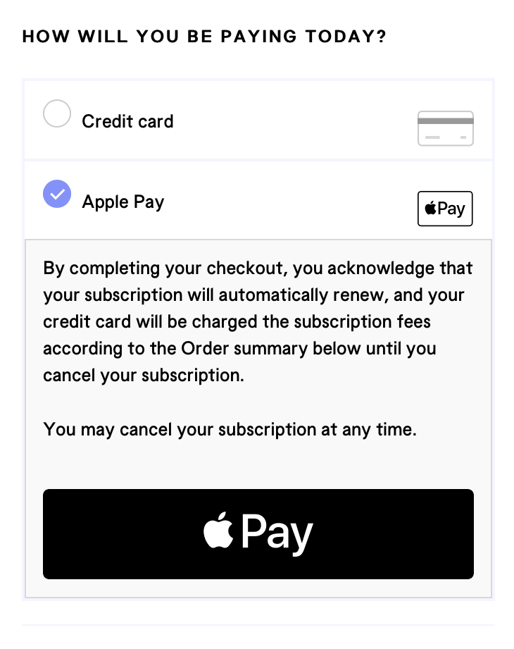 Apple pay terms at checkout