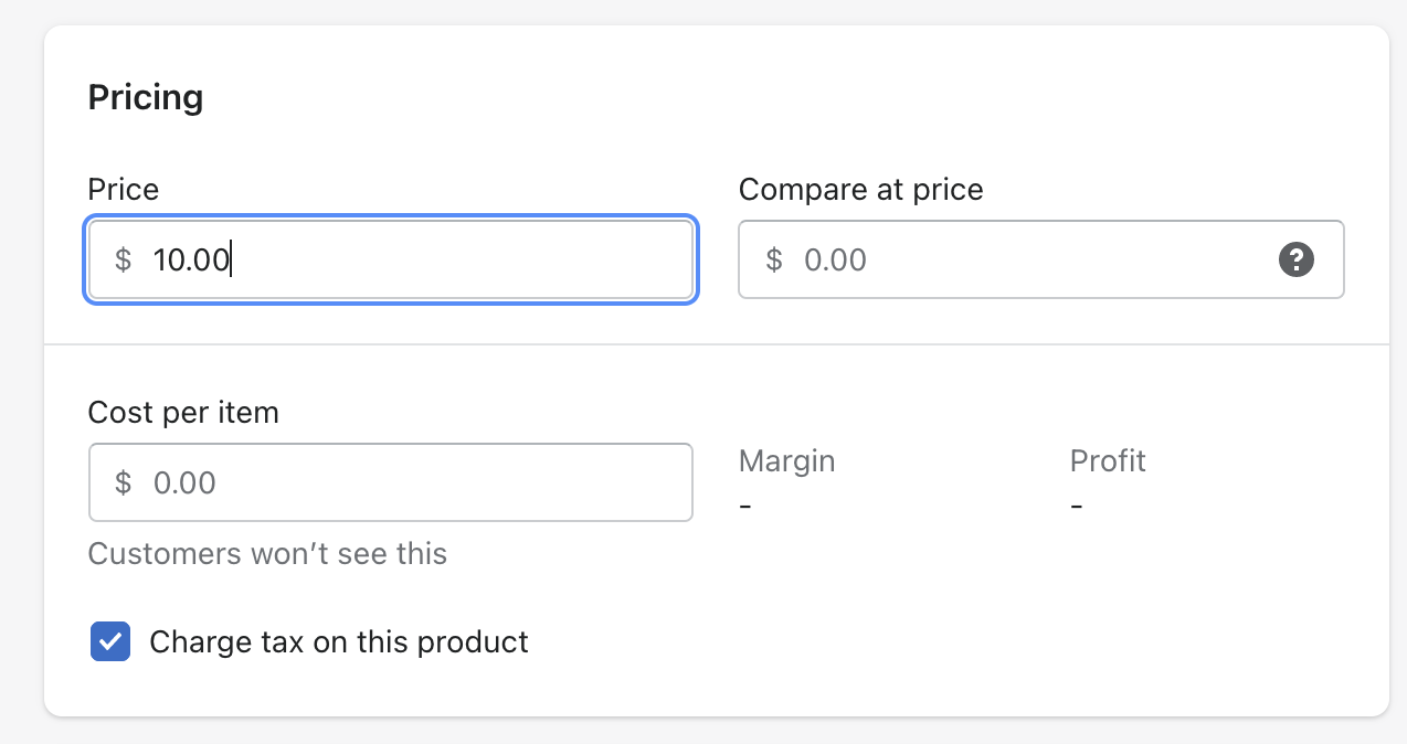 charge tax on the product in the shopify admin product page