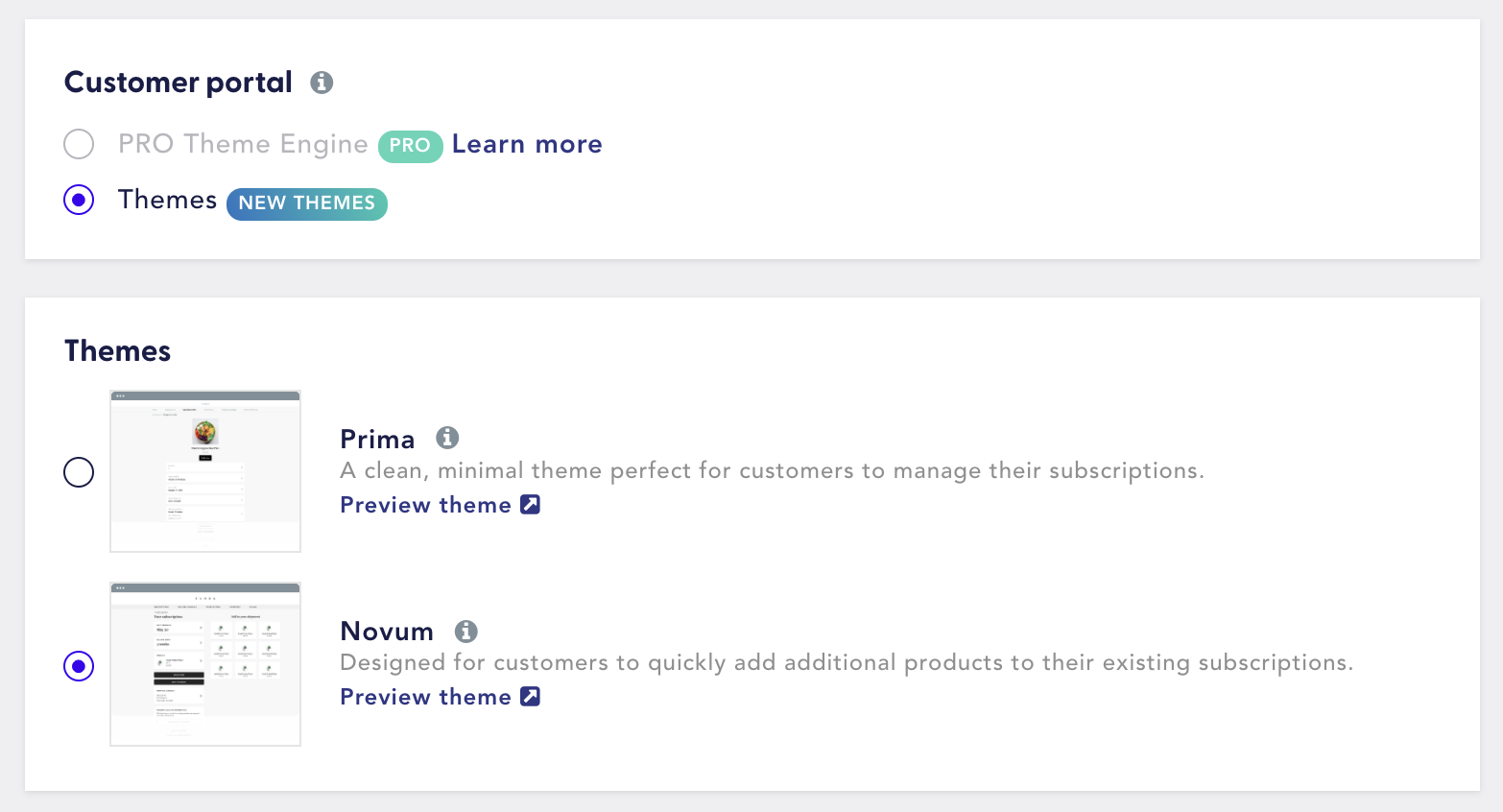 Select Novum in the customer portal settings
