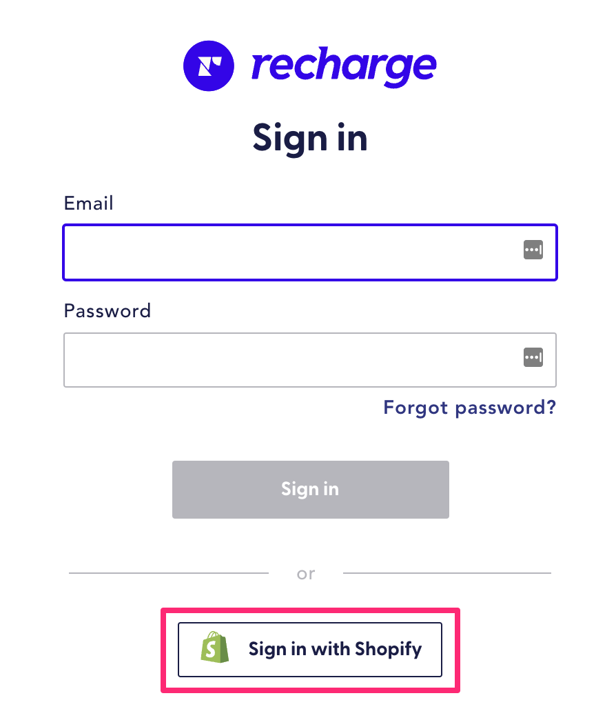 Select sign-in with Shopify to log in directly with your Shopify credentials