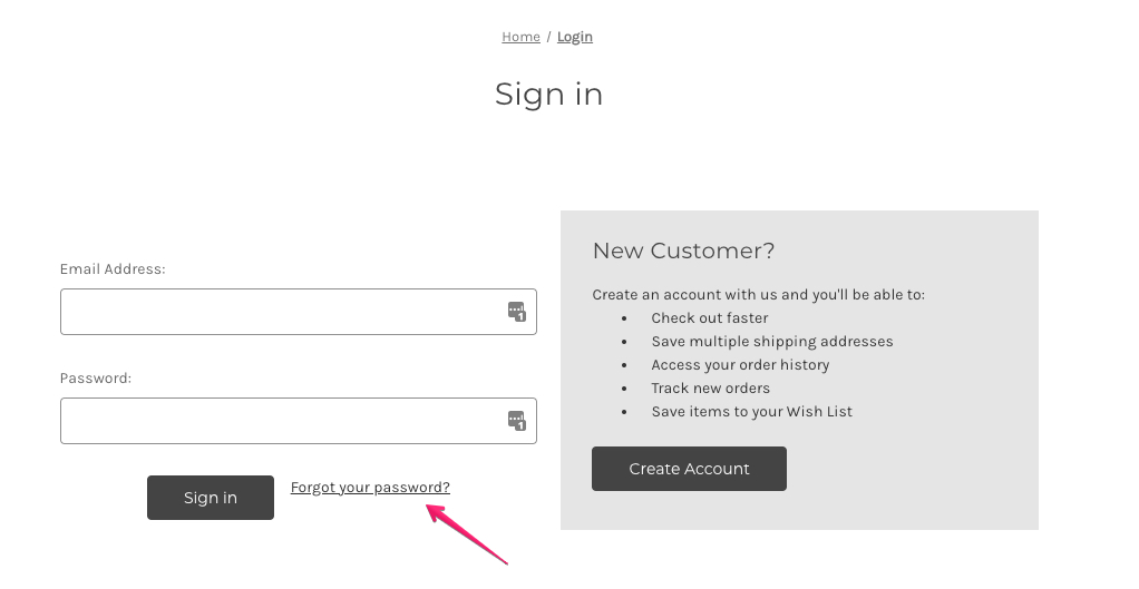 forgot password on bigcommerce storefront account page