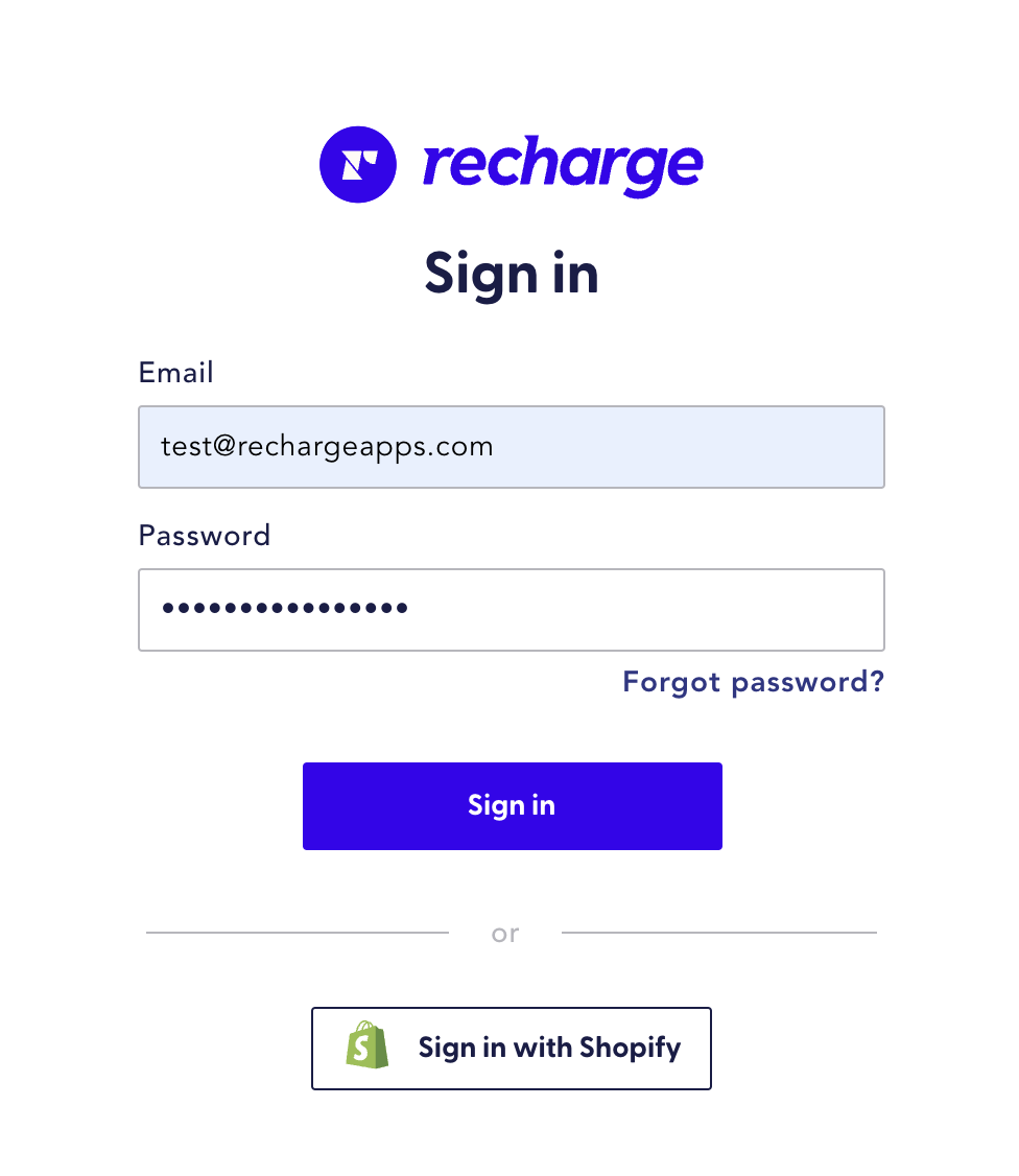 Sign into Recharge from the direct login page