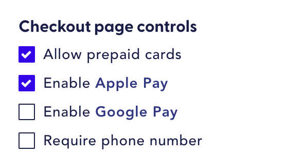 Recharge checkout settings where Apple Pay is enabled