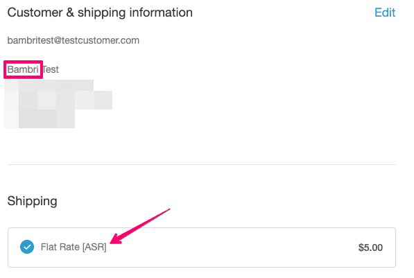 test order showing advanced shipping rates ASR label