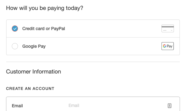 Google Pay at the Recharge checkout for Shopify.