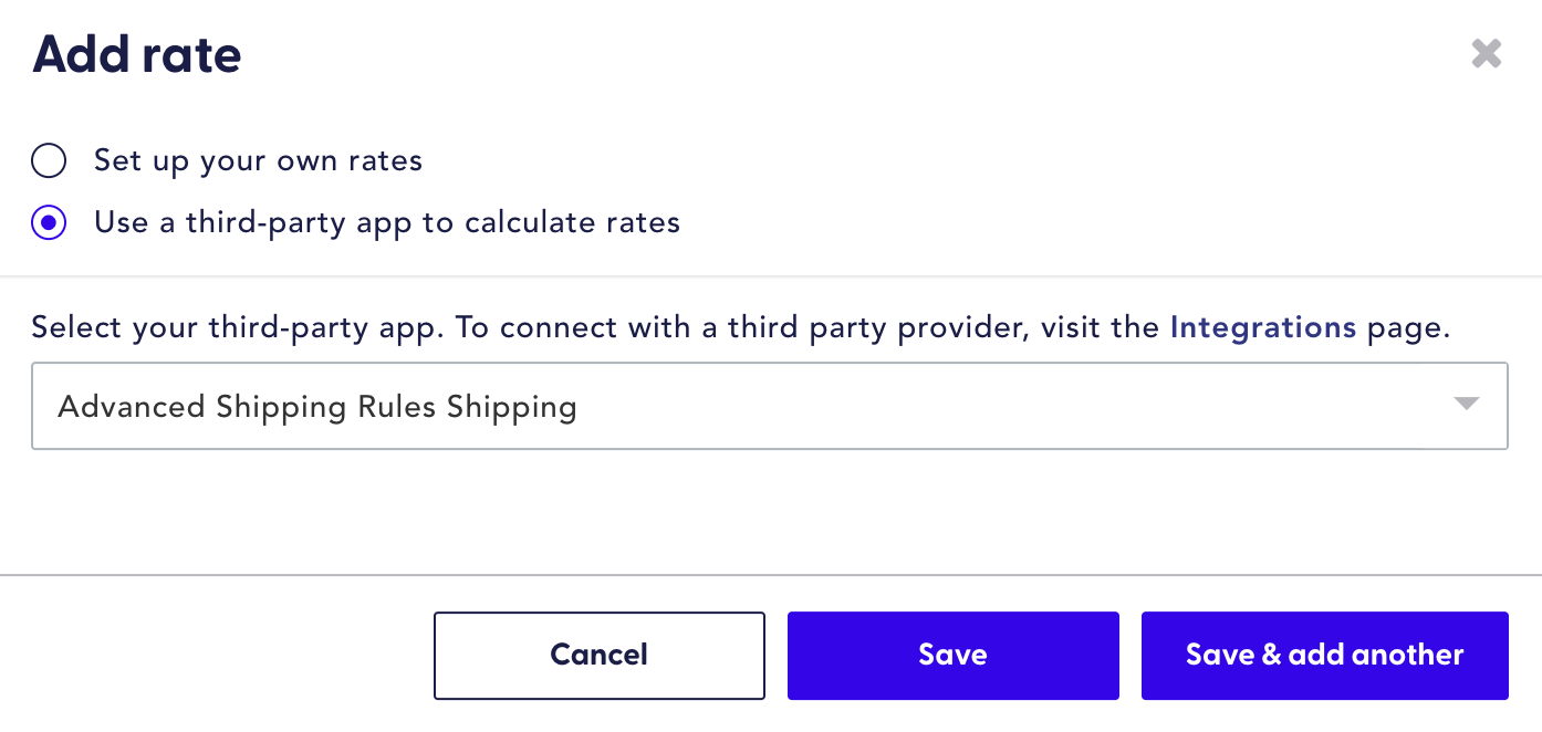 Shipping settings in Recharge where you can use a third-party shipping app.