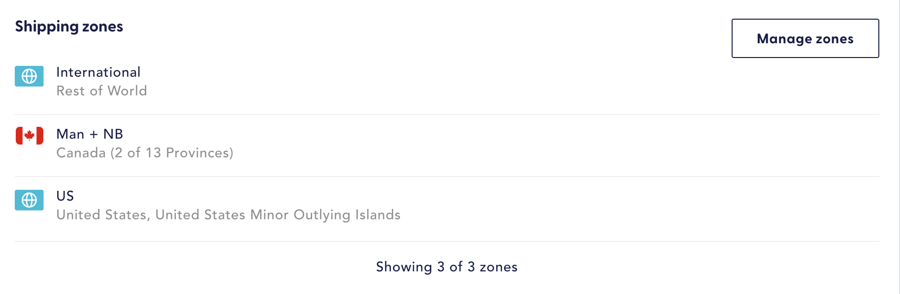 shipping zones in shipping settings