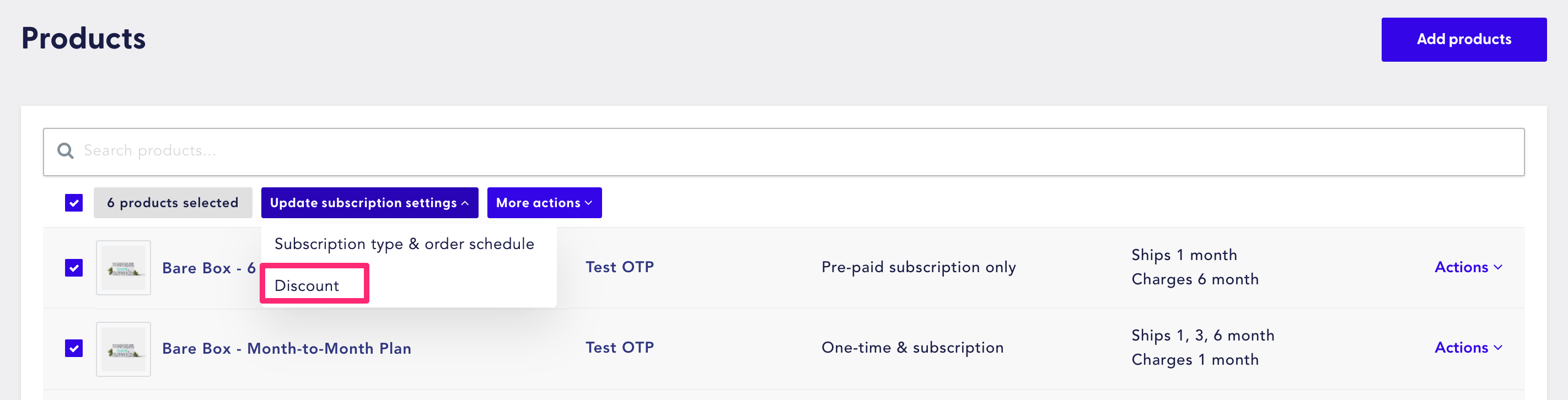 update subscription discount settings on bulk product settings