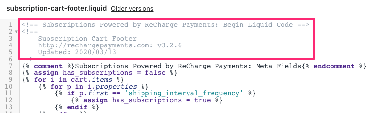 Recharge version shown in the code