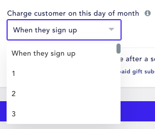 day of the month setting on subscription rule configuration