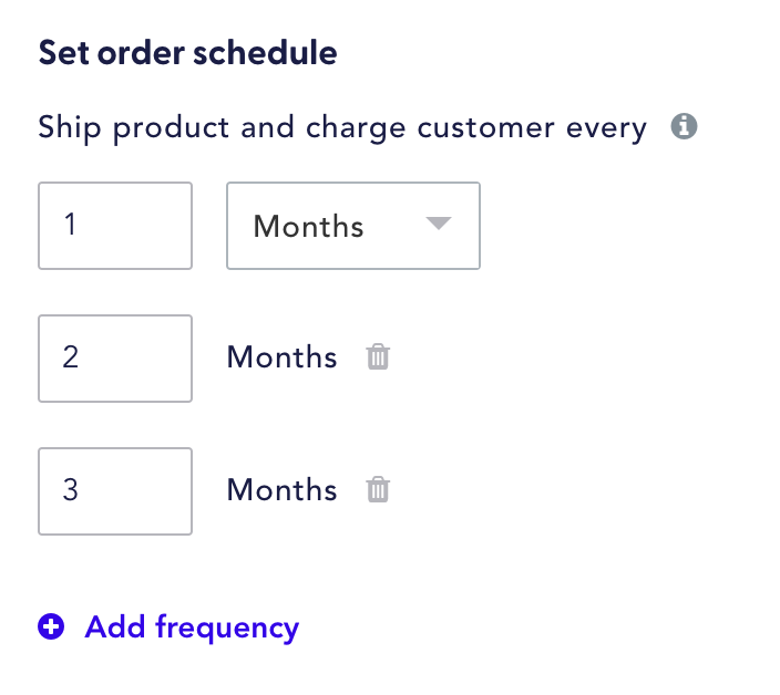 Order and frequency settings in Recharge merchant portal