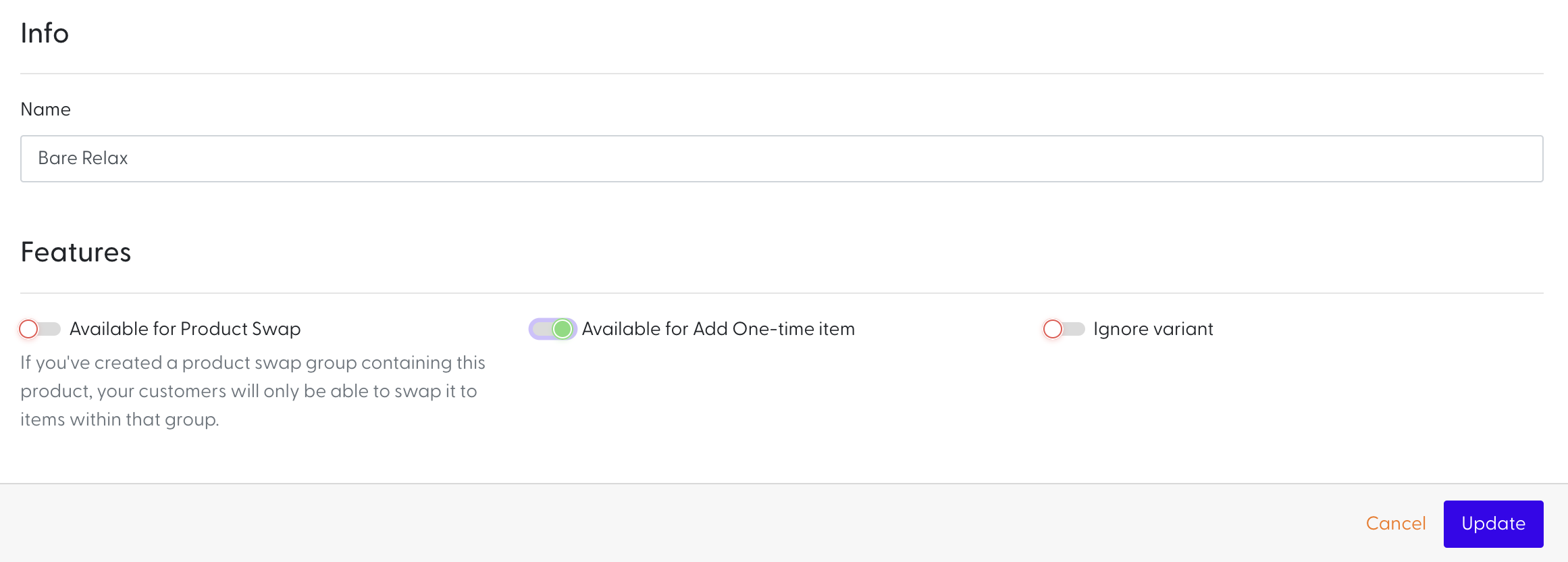 add one-time item option