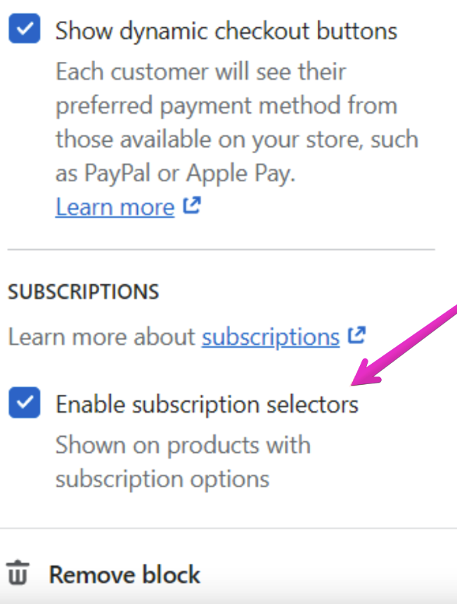 Enable subscription selectors toggle