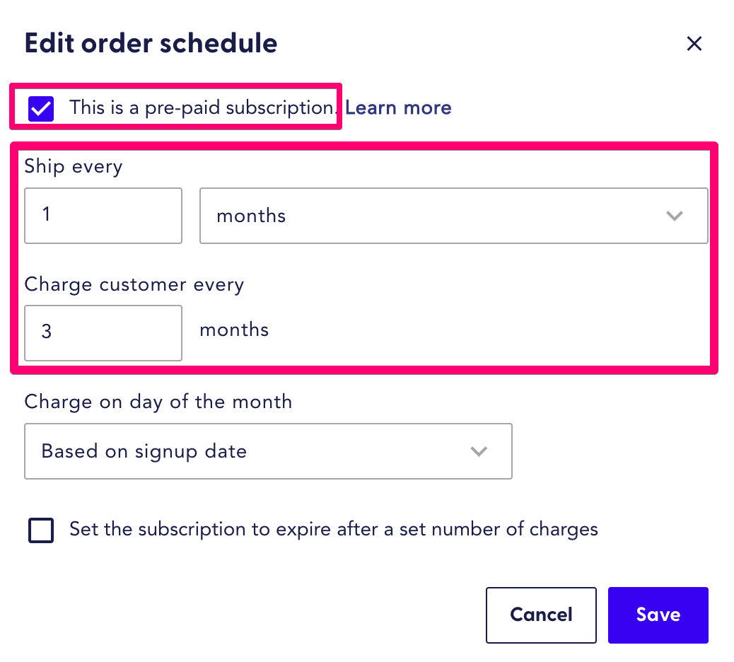 prepaid order schedule