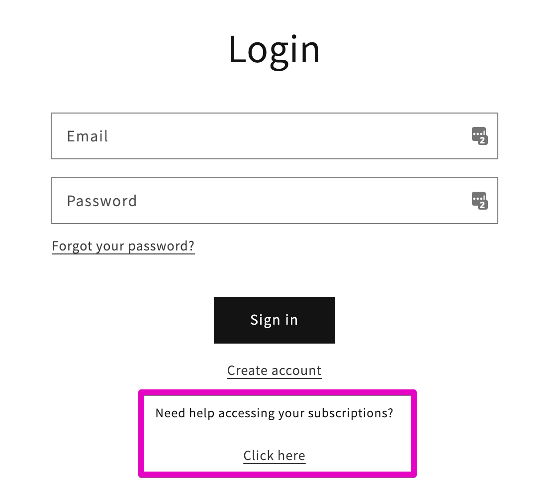 Shopify account login page with passwordless login option enabled