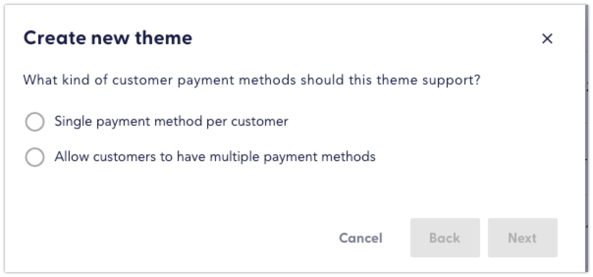 create new theme ui selection for multiple payments or single payment