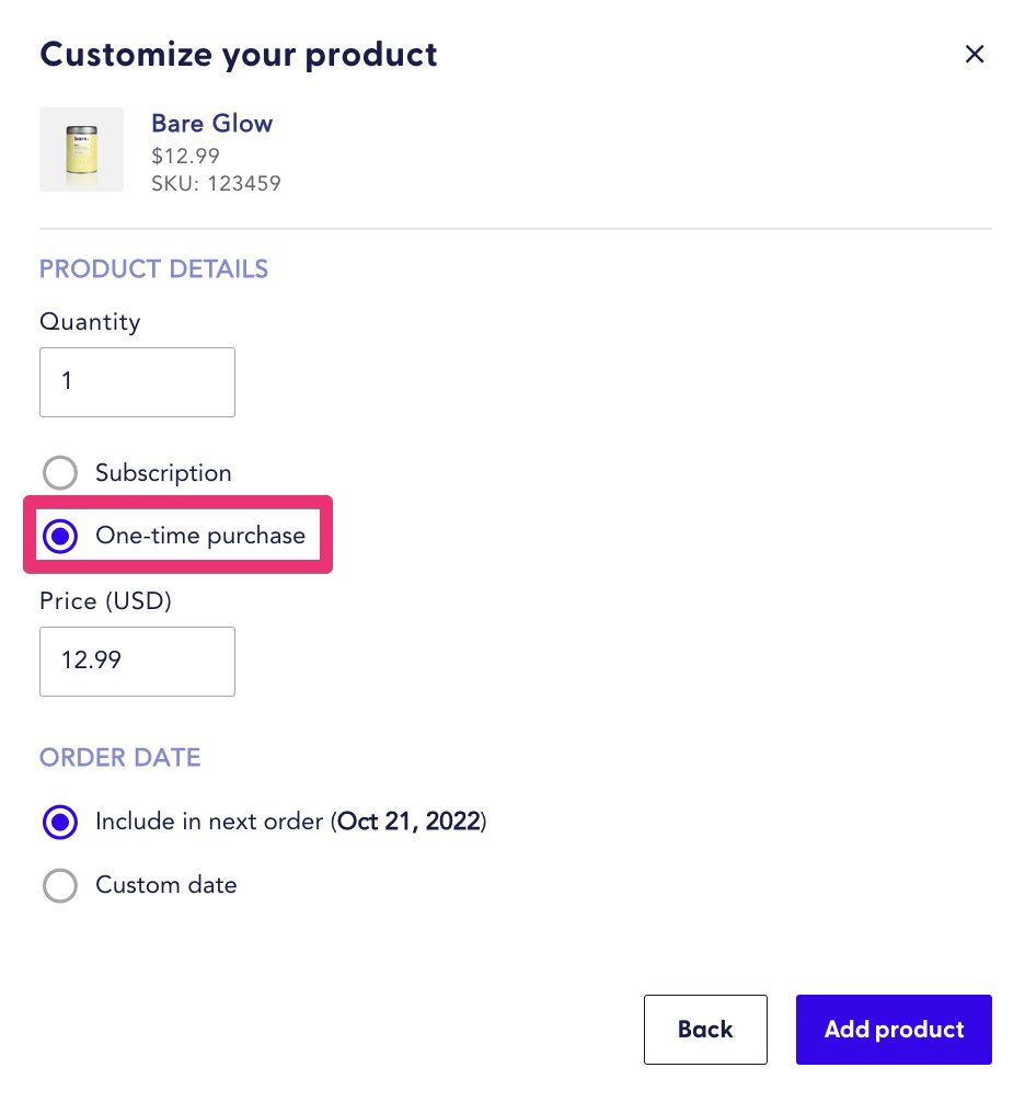 Choose the one-time purchase option