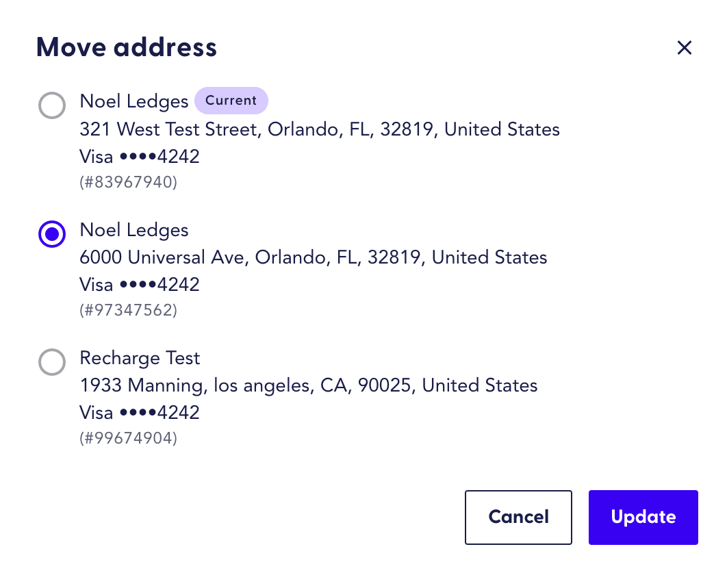 select the new address and click update to confirm